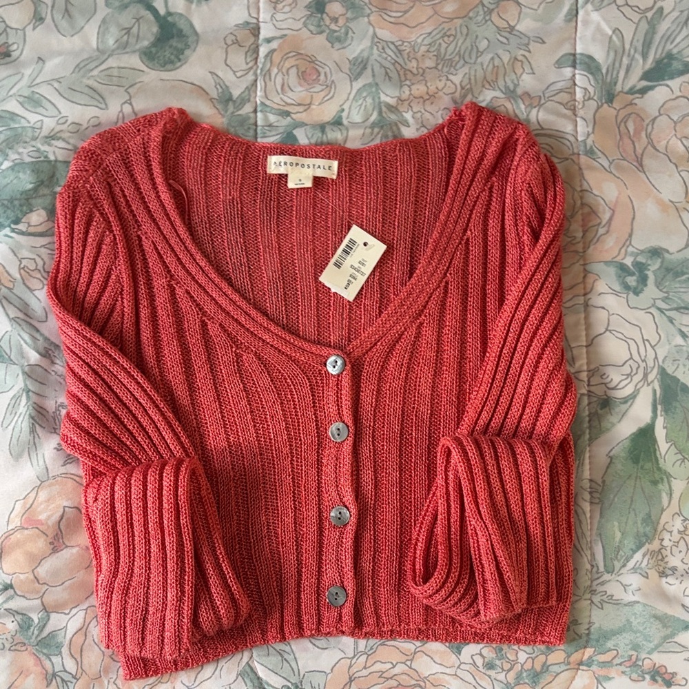 Aeropostale Red Button-Up Cardigan